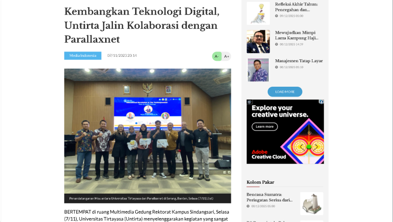 Kembangkan Teknologi Digital, Untirta Jalin Kolaborasi dengan Parallaxnet