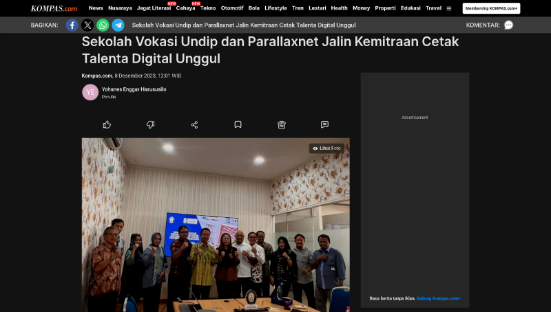 Sekolah Vokasi Undip dan Parallaxnet Jalin Kemitraan Cetak Talenta Digital Unggul