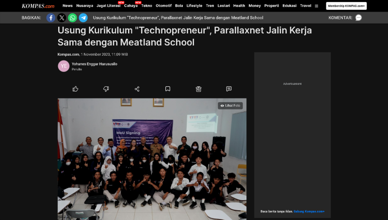Usung Kurikulum "Technopreneur", Parallaxnet Jalin Kerja Sama dengan Meatland School